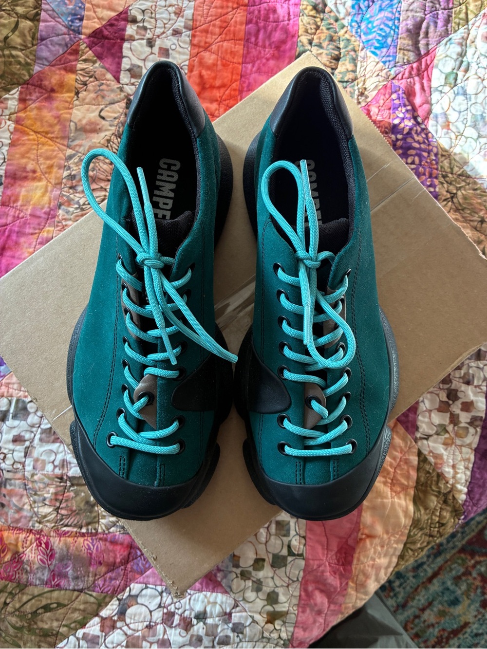Camper Teal Suede Sneakers with Turquoise Laces